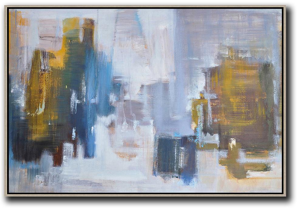 Oversized Canvas Art On Canvas,Horizontal Abstract Landscape Oil Painting On Canvas,Wall Art Painting,Blue,White,Yellow,Purple Grey.etc